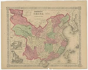 Antique Map of China by A.J. Johnson (c.1860)