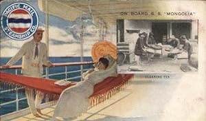 Vintage Postcard. On Board S.S. "Mongolia". Cleaning Tea.