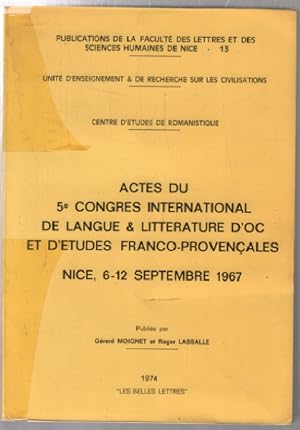 Actes du 5e congrès international de langue & littérature d'OC et d'études franco-provencales