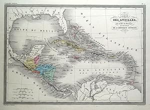 Antique Map WEST INDIES, CENTRAL AMERICA, CARIBBEAN, Malte Brun original c1850