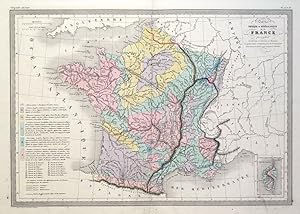 Antique Map FRANCE GEOLOGICAL MAP, Original Malte Brun, hand coloured c1850
