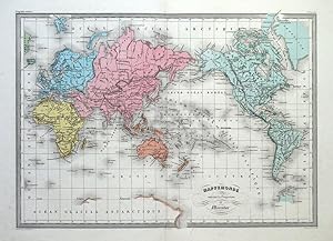 Antique Map WORLD on Mercator's projection, Original Malte Brun c1850