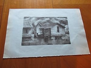 Original Lithograph, Untitled, Cabins Built On Water