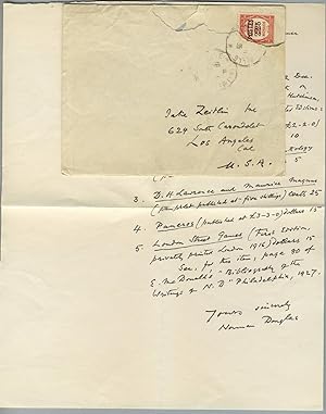 Autograph letter, signed "Norman Douglas," to Los Angeles bookseller Jake Zeitlin