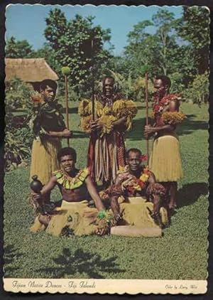Native Fijian dancers in authentic costume, Fiji Islands.