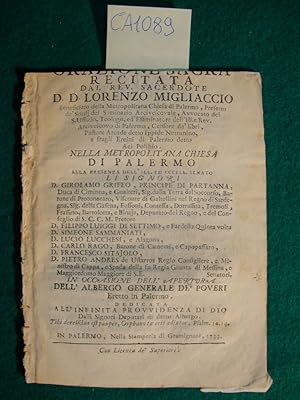 Orazione Sacra del Rev. Sacerdote D. D. Lorenzo Migliaccio nella Metropolitana Chiesa di Palermo ...