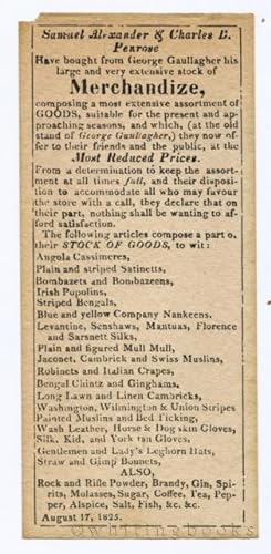 Handbill from Philadelphia, August 17, 1825, announcing Samuel Alexander & Charles B. Penrose hav...