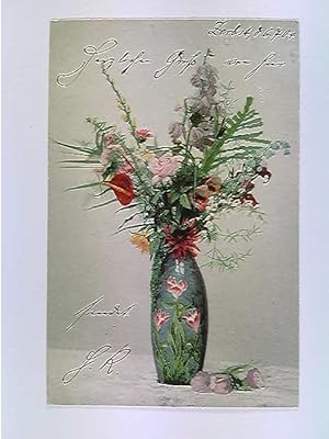 AK Jugendstilvase mit Blumen, Lithografie, gelaufen 1904