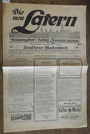 Die neu Latern. Jahrgang 1, Nr. 22, 2. September 1919. Herausgeber: Heinz Zimmermann. Humoristisc...