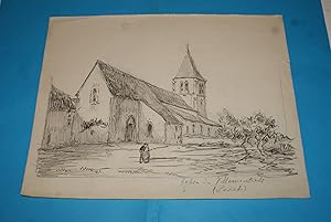 Église de Villemoutiers (Loiret) - Dessin Original daté 1930, attribué à Adolphe Messager, Artist...