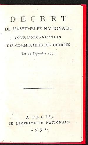Décret de l'Assemblée Nationale, des commissaires des guerres du 20 septembre 1791