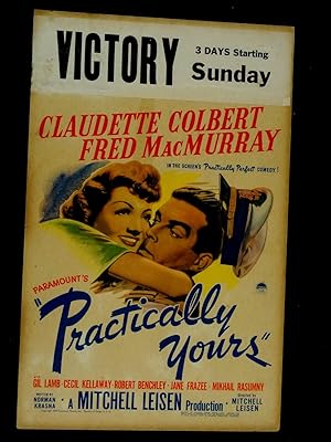 PRACTICALYY YOURS-1944-11X22 WINDOW CARD-CLAUDETTE COLBERT-GIL LAMB-COMEDY VG