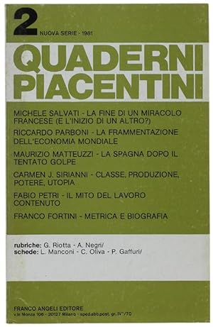 QUADERNI PIACENTINI - Nuova serie. N. 2 - 1981.: