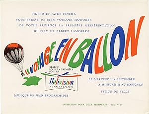 Stowaway in the Sky [Le voyage en ballon] (Original French premiere invitation for the 1960 film)