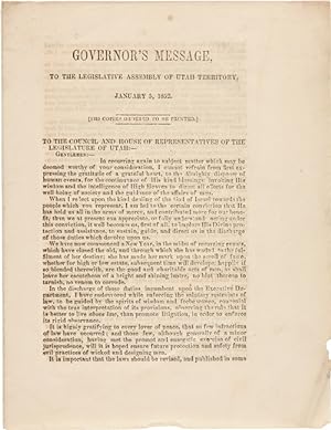 GOVERNOR'S MESSAGE, TO THE LEGISLATIVE ASSEMBLY OF UTAH TERRITORY, JANUARY 5, 1852