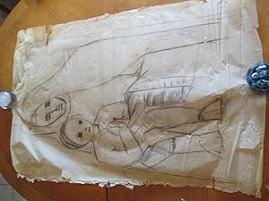 Original Modernist Drawing: Virgin Mary And Child, Sketch For A Mural