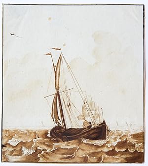 Ships on a rough sea (Tekening van schepen op ruwe zee).