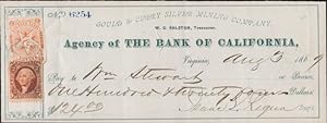 1869 Gould & Curry Silver Mining Company, Agency of the Bank of California check signed by Isaac ...