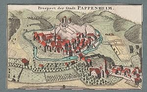 ' Prospect der Stadt Pappenheim '. Altkolor. Orig.-Kupferstich.