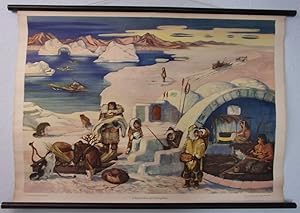 Schautafel von 1952. Eskimos im Polargebiet.