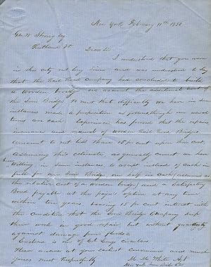 Autograph letter signed from the agent of the New York Iron Bridge Co., to George W. Strong of Ru...