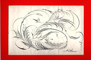 Spencerian Bird of Paradise [Spencerian Penmanship art] Shigeo Asao original