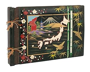 A large photograph album of Japanese origin and Korean War vintage, with the lacquered front cove...