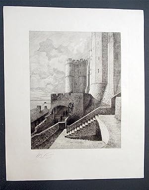 [Estampe]. (Le Mont Saint-Michel : vue des remparts). Gravure à l'eau-forte originale, signée sur...