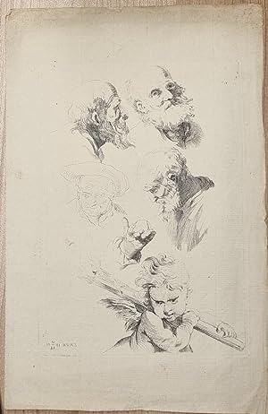 Antique prints, etching and counterproof | Studies of heads / Studie van hoofden, published 1801,...