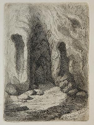Etching, engraving and drypoint/Ets, gravure en naald: Cave withing rocks (Grot in de rotsen).