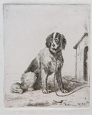 Etching on chine collé/ets: Dog on a chain (Hond aan ketting).