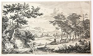 [Antique print, etching and engraving] Low wooden bridge over a brook. Set: Verschyde Landschappj...