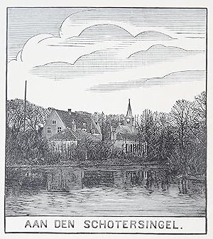 Wood engraving/Houtgravure of "Aan den Schotersingel", Haarlem. From the book: Eenentwintig houtg...
