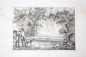 [Antique title page, 1801] UYT VRIENDSCHAP / Twee mannen bij stenen cartouche, set of landscapes,...