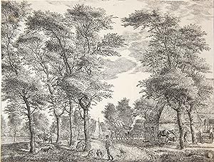 [Antique print, etching] Farm in the woods (boerderij met dieren in de bossen), published ca. 178...