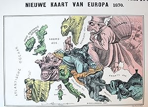 [Caricatural map]: "Nieuwe kaart van Europa 1870", colored lithographed map on one leaf, by Emrik...