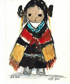 Original watercolor and drawings for the lithograph "Little Hopi" by Ted de Grazia together with ...