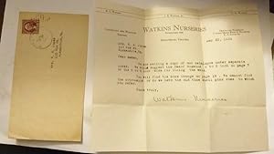 Typed Letter on Watkins Nurseries letterhead in envelope