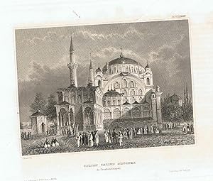 Türkei.Sultans Selim Moschee in Constantinopel. ( Hagia Sophia ) Mit viel Staffage. Stahlstich