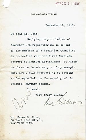 TYPED LETTER SIGNED by the prominent American architect CASS GILBERT, designer of the Woolworth B...