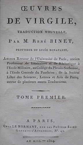 uvres de VIRGILE, traduction nouvelle par M. René Binet.