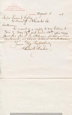 Handwritten, Signed Letter from Baltimore Attorney Charles A. Boston to Simons & Siegel of Charle...