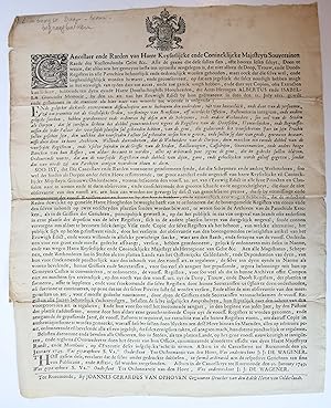 Pamphlet: untitled. Cancellaer ende Raden van Haere Keyserlijcke ende Coninclijcke Majesteyts Sou...