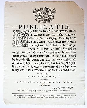 Pamphlet: untitled. Publicatie. De Staten van den Lande van Utrecht, hebben naar veelvuldige ende...