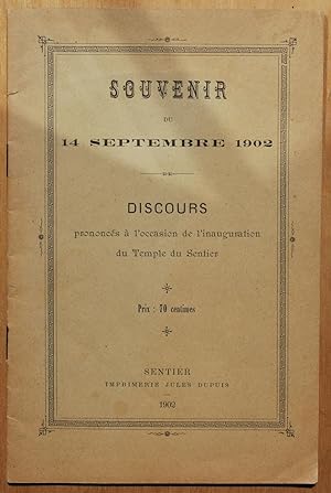 Souvenir du 14 septembre 1902. Disocurs prononcés à l'occasion de l'inauguration du Temple du Sen...