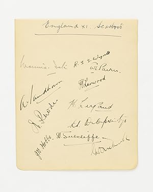 A detached autograph album leaf (160 × 130 mm) signed by eleven members of an English team (all T...