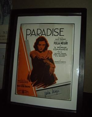 Pola NEGRI signed 'Paradise' Sheet Music Cover , 1932