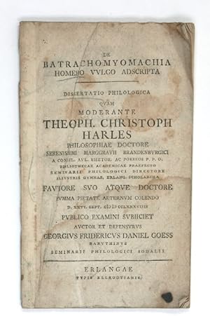 De Batrachomyomachia Homero vulgo adscripta. Dissertatio philologica.