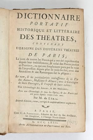 Dictionnaire portatif historique et littéraire des théatres, contenant lorigine des différens th...