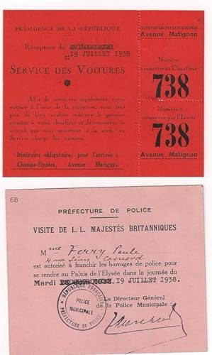 Voyage officiel de L.L. M.M le Roi et la Reine de Grande Bretagne 1938 - lot de 7 documents compr...